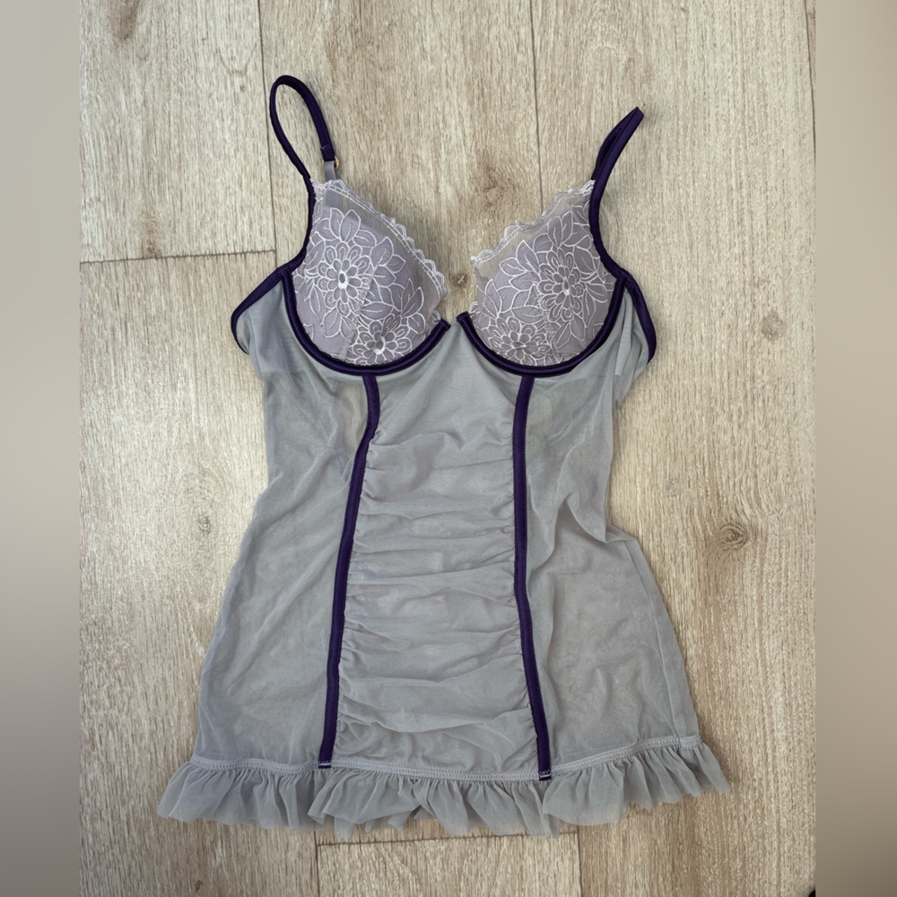 Victoria's Secret Gray and Purple Lace Chemise